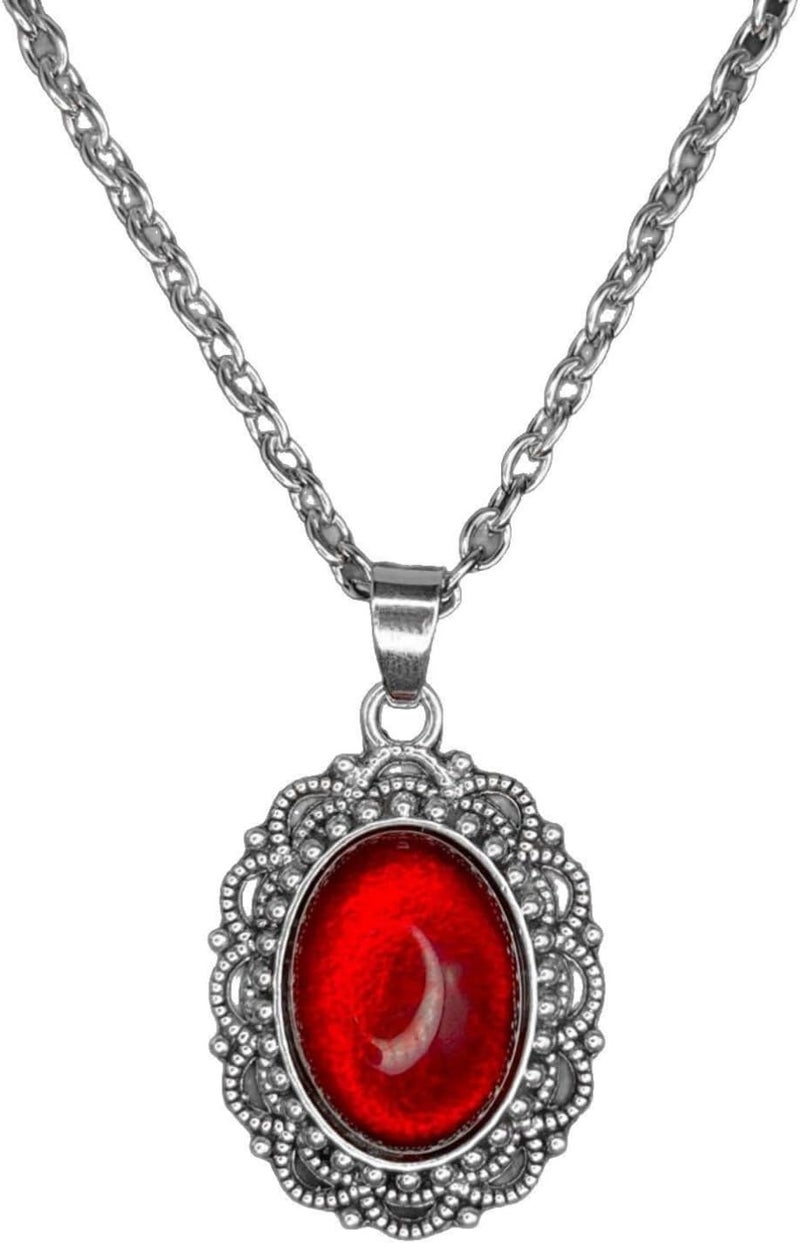 IS4U Gothic Vampire Necklace Vintage Stardust Crystal Cameo Pendant Necklace Punk Style Vampire Pendant Oval Necklace Satanic Demon Red Pendant Necklace Jewelry - Image 1